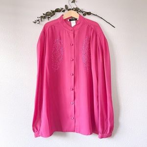 Stunning hot pink vintage shirt with beautiful embroidered patterns
